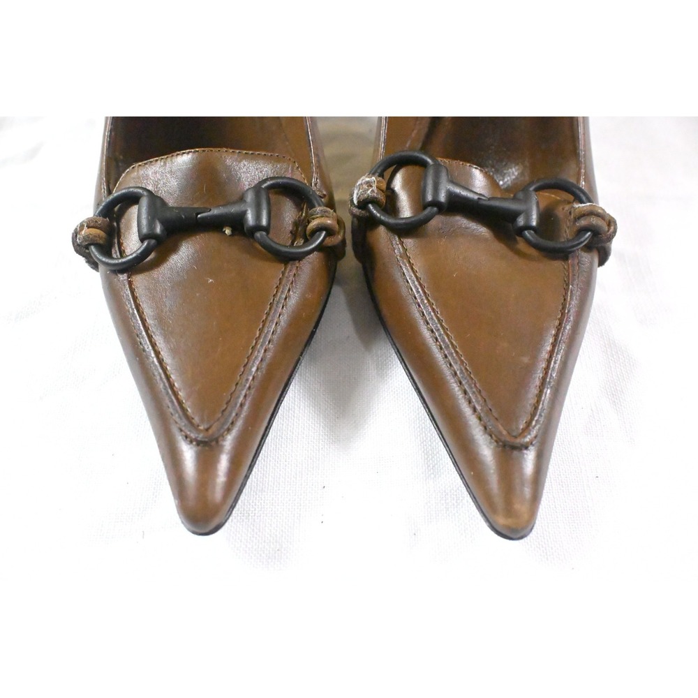 Gucci Vintage Horsebit Pumps Pointed Toe Stiletto Heels Leather Brown 35.5C US 5 - Picture 2 of 13